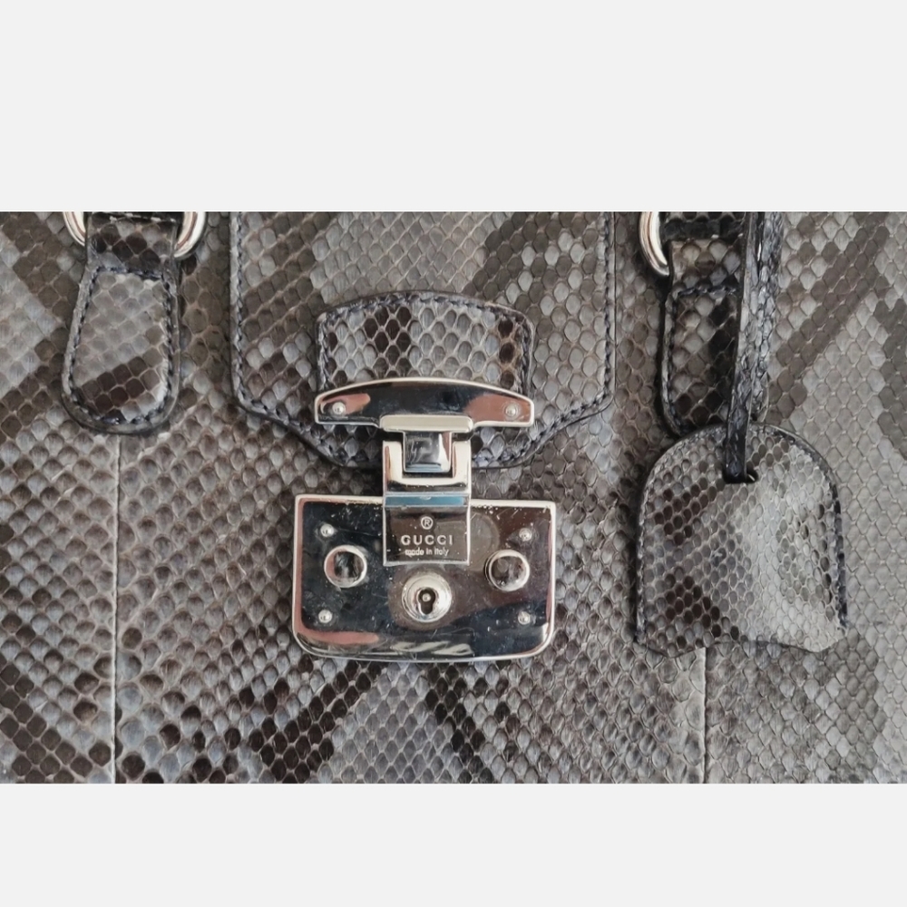 Gucci 'Lady Lock' Python Large Gray Top Handle Sa… - image 6